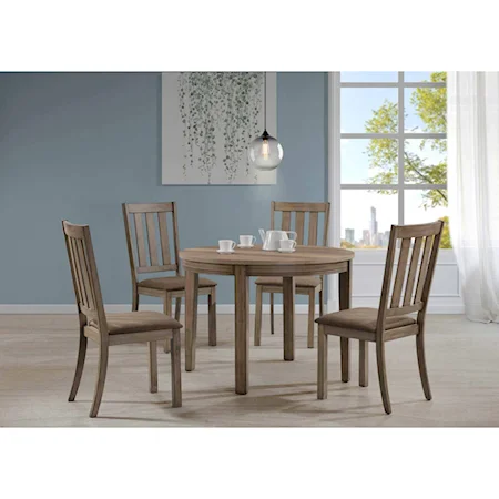 5 Piece Round Table Set w/ Slat Back Chairs